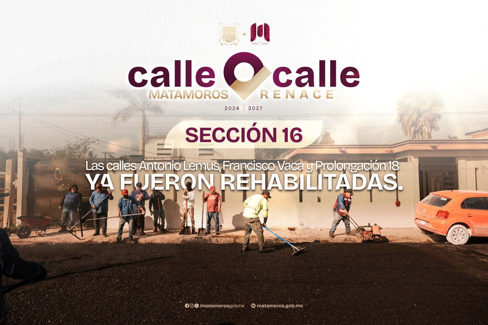 Se rehabilitan calles en Matamoros.